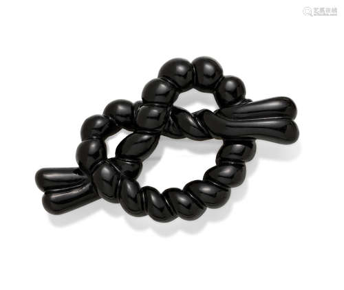 A black jade and 18k gold knot brooch,  Angela Cummings