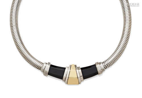 A black onyx, silver and 18k gold necklace, Cartier, circa 1980