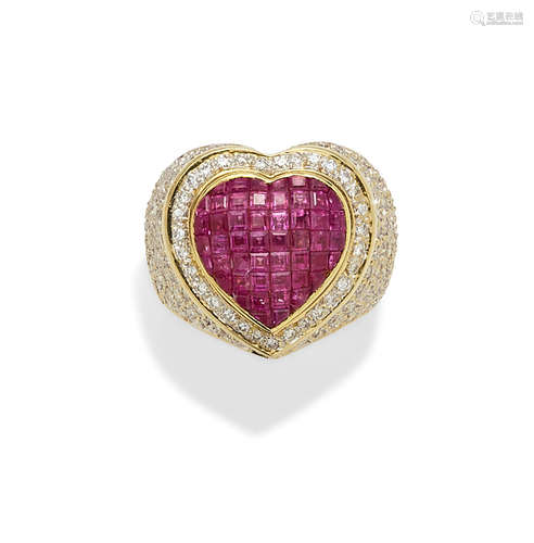 A ruby, diamond and 18k gold ring