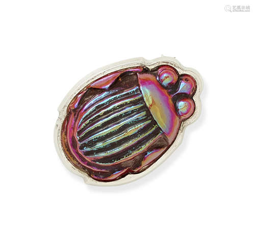 A Favrile glass and sterling silver scarab brooch,  Tiffany & Co.