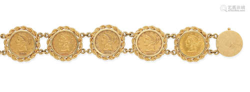 A US Liberty $5 Half Eagle gold coin and 14k gold bracelet