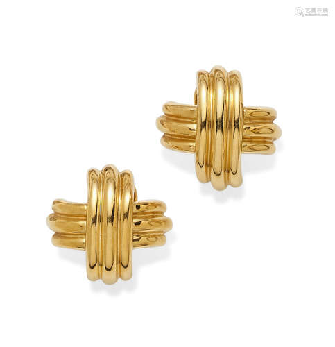 A pair of 18k gold 'X' ear clips, Tiffany & Co.