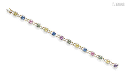 A colored sapphire, diamond and 18k bi-color gold bracelet, Spark