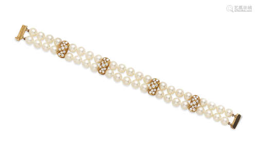 A cultured pearl, diamond and gold bracelet, Van Cleef and Arpels