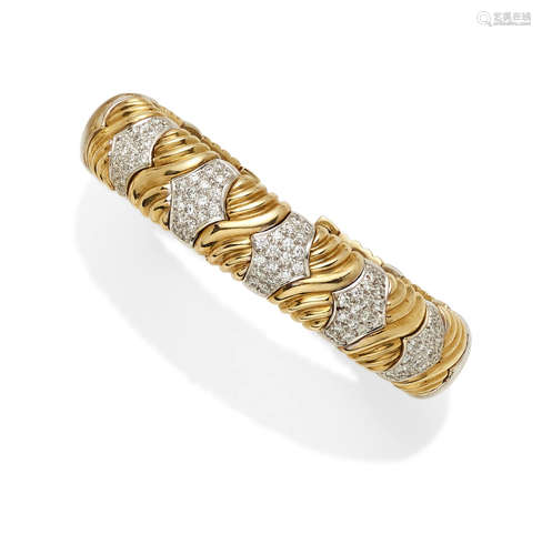 A Diamond, steel and Gold Cuff