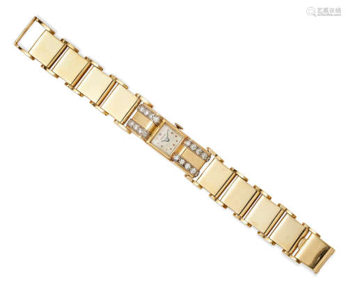 A lady's diamond and 14k gold bracelet wristwatch