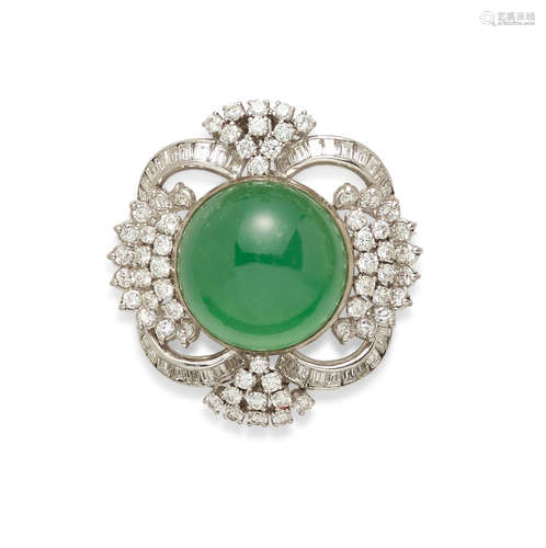 A Jadeite Jade, Diamond and 14k White Gold pendant/Brooch, ASTOR