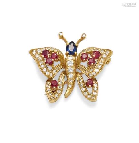 A ruby, sapphire, diamond and gold butterfly brooch