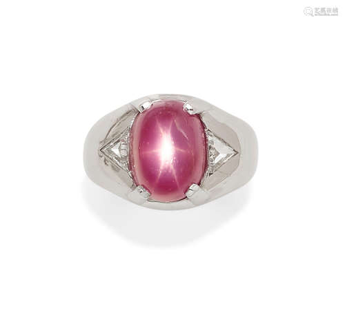 A star ruby, diamond and platinum ring