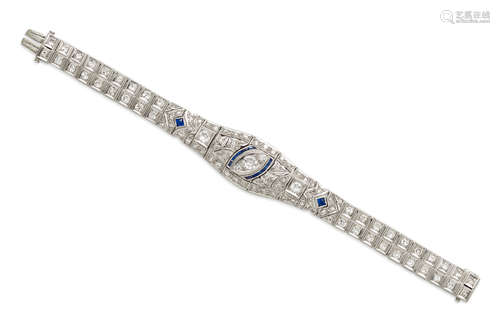 A sapphire, diamond and platinum bracelet