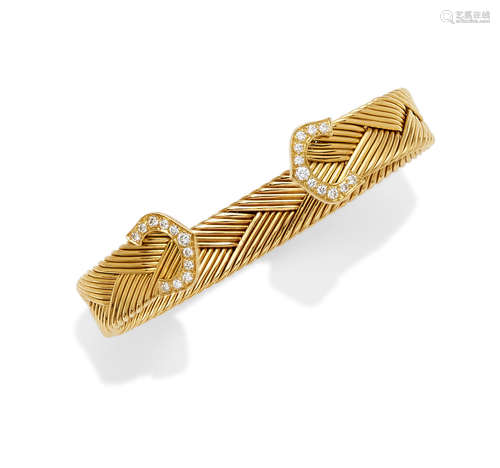 A Diamond and 18k Gold 'C' Cuff,  Cartier