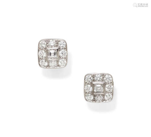 A Pair of Diamond and Platinum Ear studs, Tiffany & Co.