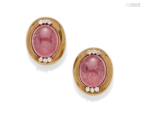 A pair of Pink Tourmaline and Gold Ear Clips