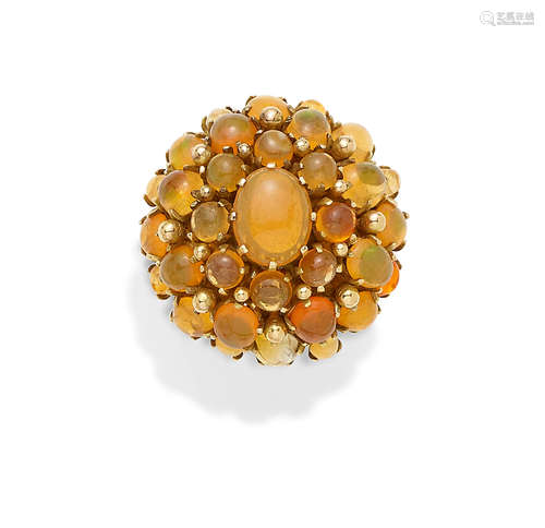 A fire opal and 14k gold dome ring,  circa 1960