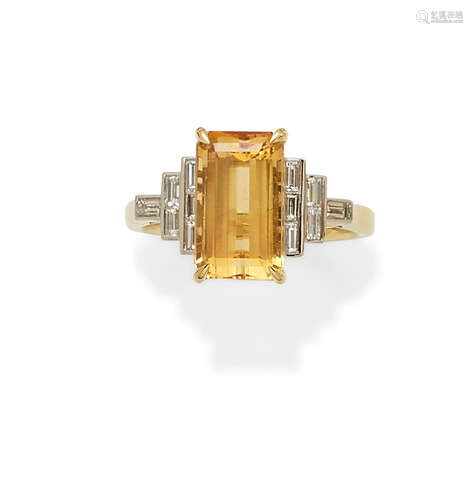 A topaz, diamond and gold ring