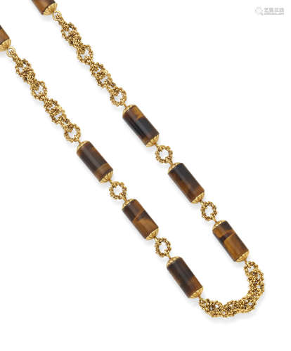 A tiger's-eye quartz and 18k gold necklace, STAAL