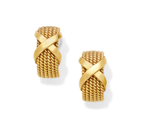 A pair of 18k gold 'X' ear clips, schlumberger for Tiffany & Co.
