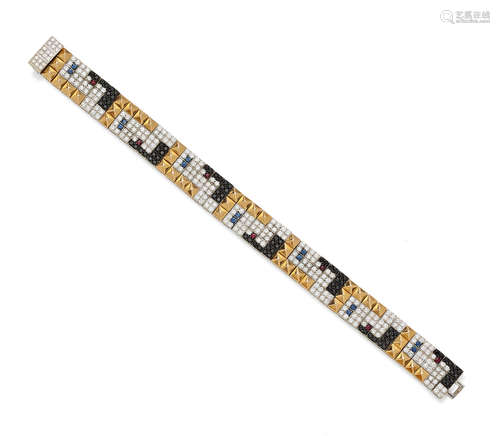 A diamond, colored diamond and gem-set 18k bi-color gold bracelet, Enigma by Gianni Bulgari, Italian