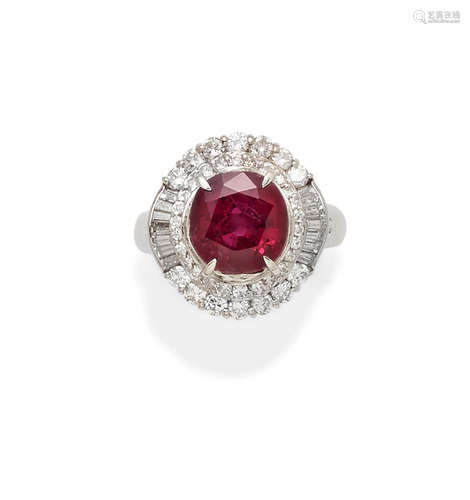 A ruby, diamond and platinum ring