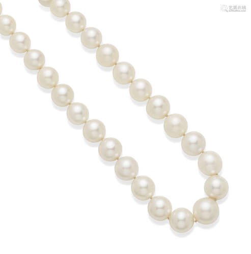 A cultured pearl, diamond and 18k white gold necklace