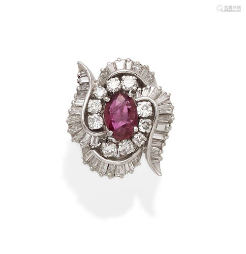 A ruby, diamond and white gold ring