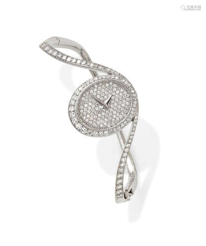 A diamond and 18K white gold bangle wristwatch, Chopard