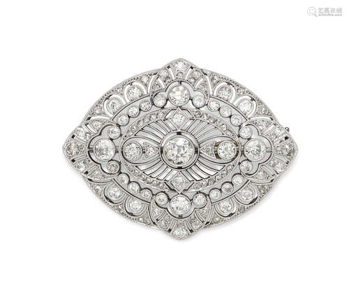 A turn of the century diamond and platinum-topped gold brooch, circa 1905