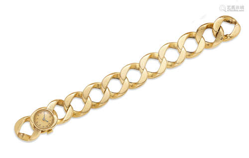 A 14k gold curb link bracelet wristwatch