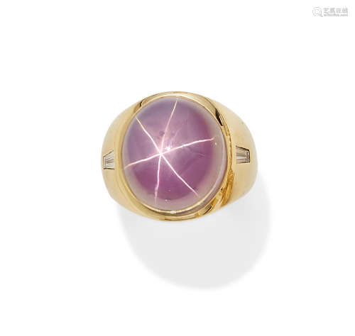 A star sapphire, diamond and 18k gold ring