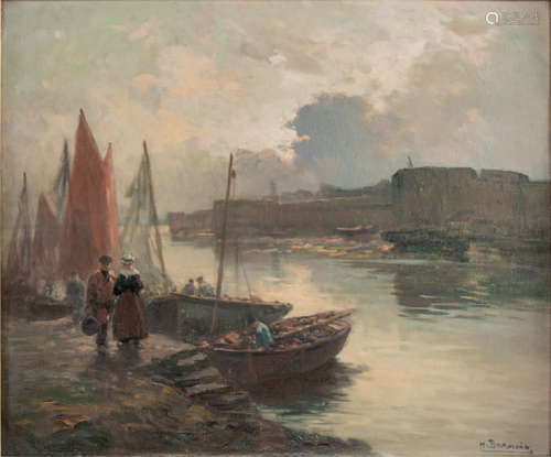 Henri BARNOIN (1882 1940)Retour de pêche, Conca...