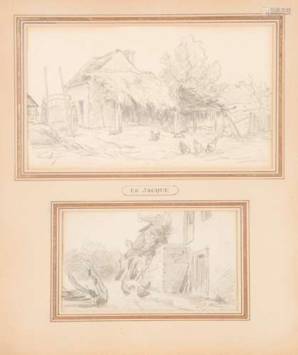 Charles JACQUES (1813 1894)Deux croquis de cour...