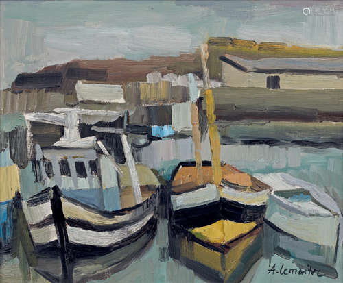 André LEMAÎTRE (1909 1995)Bateau à quai à Granv...