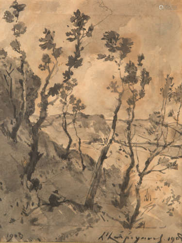 Henri Joseph HARPIGNIES (1819 1916)Les arbres s...