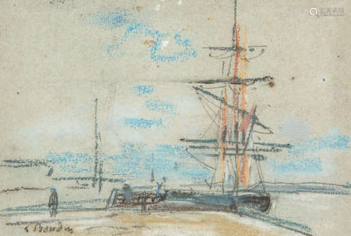 Eugène BOUDIN (1824 1898)Bateau à quai à Honfle...