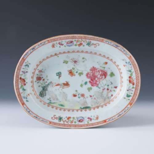 Export Famille Rose 'Peacock and Peony' Oval Dish
