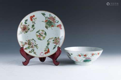Late Qing Famille-rose Porcelain Bowl and Plate