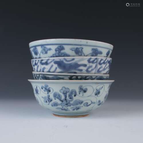 Four Blue and White Bowls, Ming Dynasty