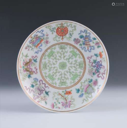 Famille Rose 'Buddhist Emblem' Dish