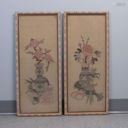 Pair of Silk Kesi '100 Antique' Panels