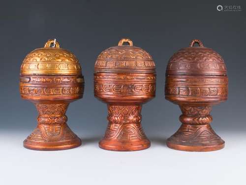 Three Gilt Lacquered Buddhist Vessels, Dou