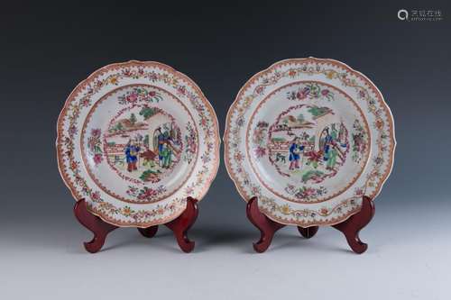 Pair of Export Mandarin Rose Plates 18th/19th C