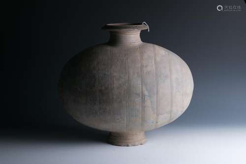 Large Grey Painted Cocoon Jar, Han Dynasty