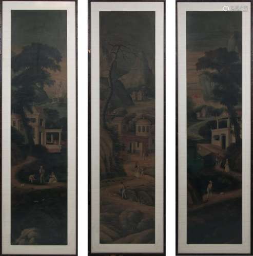 Set of Three Large Export Landscape Paintings