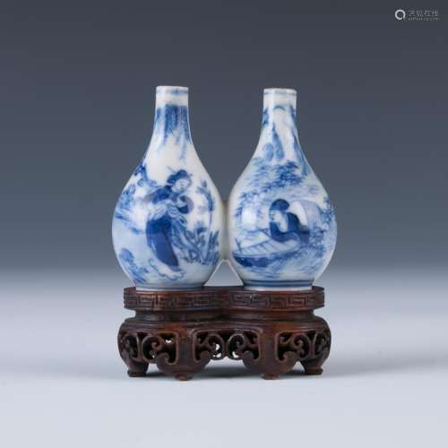 Double Blue and White Porcelain Snuff Bottles