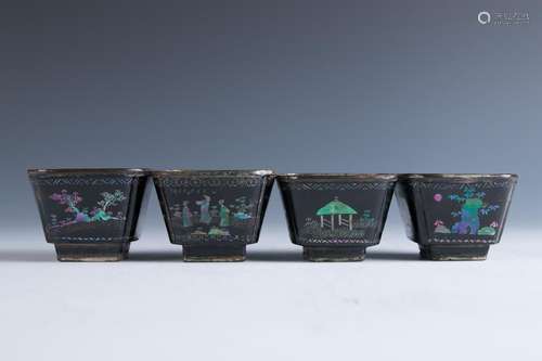 Set of Four Lacquer and Mother-of-Pearl Wine Cups,