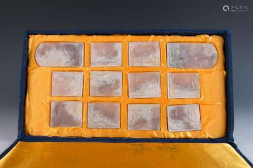Set of 12 Agate Textile Plaques, Tang Dyansty