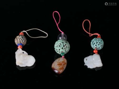 Three Turquoise and Jade Pendents, Late Qing Dynas
