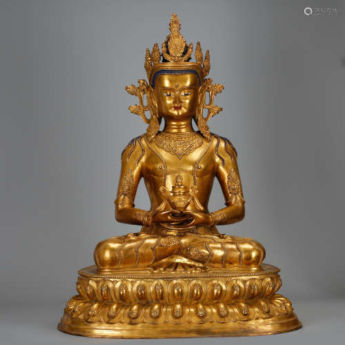 CHINESE GILT BRONZE SEATED AMITAYUS