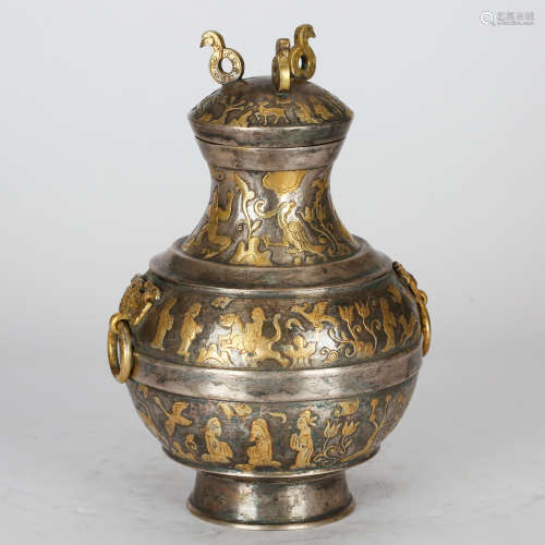 CHINESE GILT SILVER OVER BRONZE VESSEL