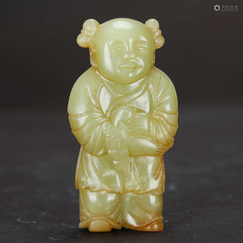 CHINESE JADE CARVED FIGURE OF BOY